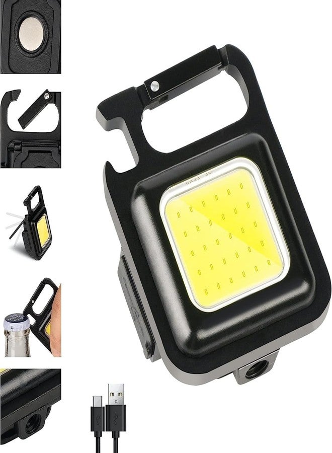 KhuHap COB Rechargeable Keychain Flood Light, Mini LED Lamp Flashlight Torch, USB Charging Magnetic Gadgets Folding Bracket Bottle Opener, Pocket Emergency Tourch, Pack of 1 - Image 1